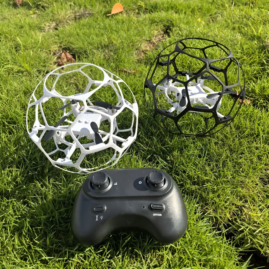 Hollow cup football UAV remote control education intelligent suspension toy in black plastic design