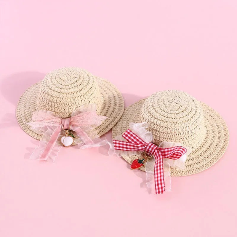 Handmade adjustable paper pet hat for a dog, shown in a cartoon colour with a tied bowknot.