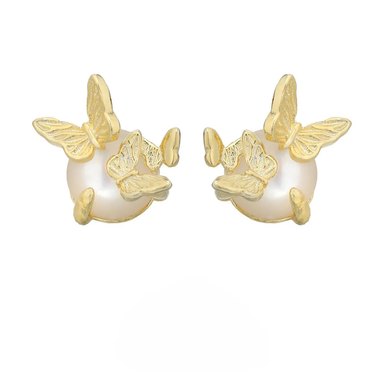 Butterfly motif sterling silver ear studs with electroplated gold or white gold colour finishes