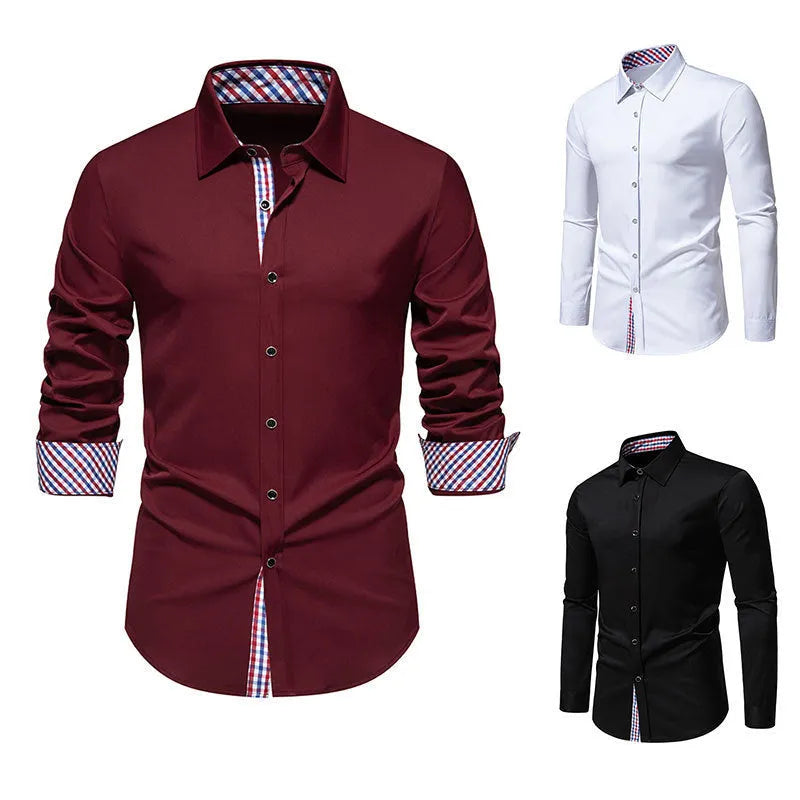 Men's loose fit plaid long-sleeved shirt in chemical fibre blend fabric on hanger
