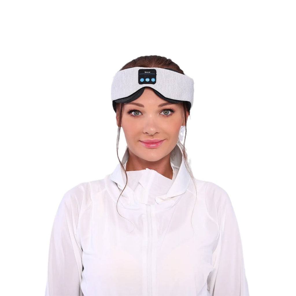 Grey outline Bluetooth sleeping eye mask with integrated speakers for pressure-free eyelash protection