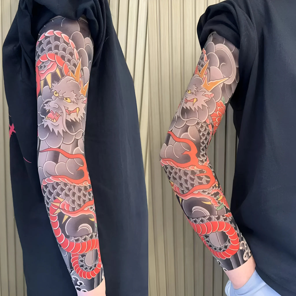Unisex nylon sun protection ice sleeve in flower arm design with colour options like dragon, crane, and peony