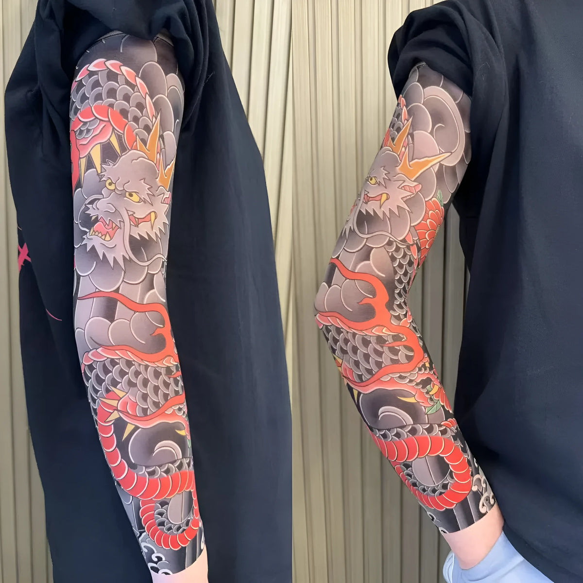 Unisex nylon sun protection ice sleeve in flower arm design with colour options like dragon, crane, and peony