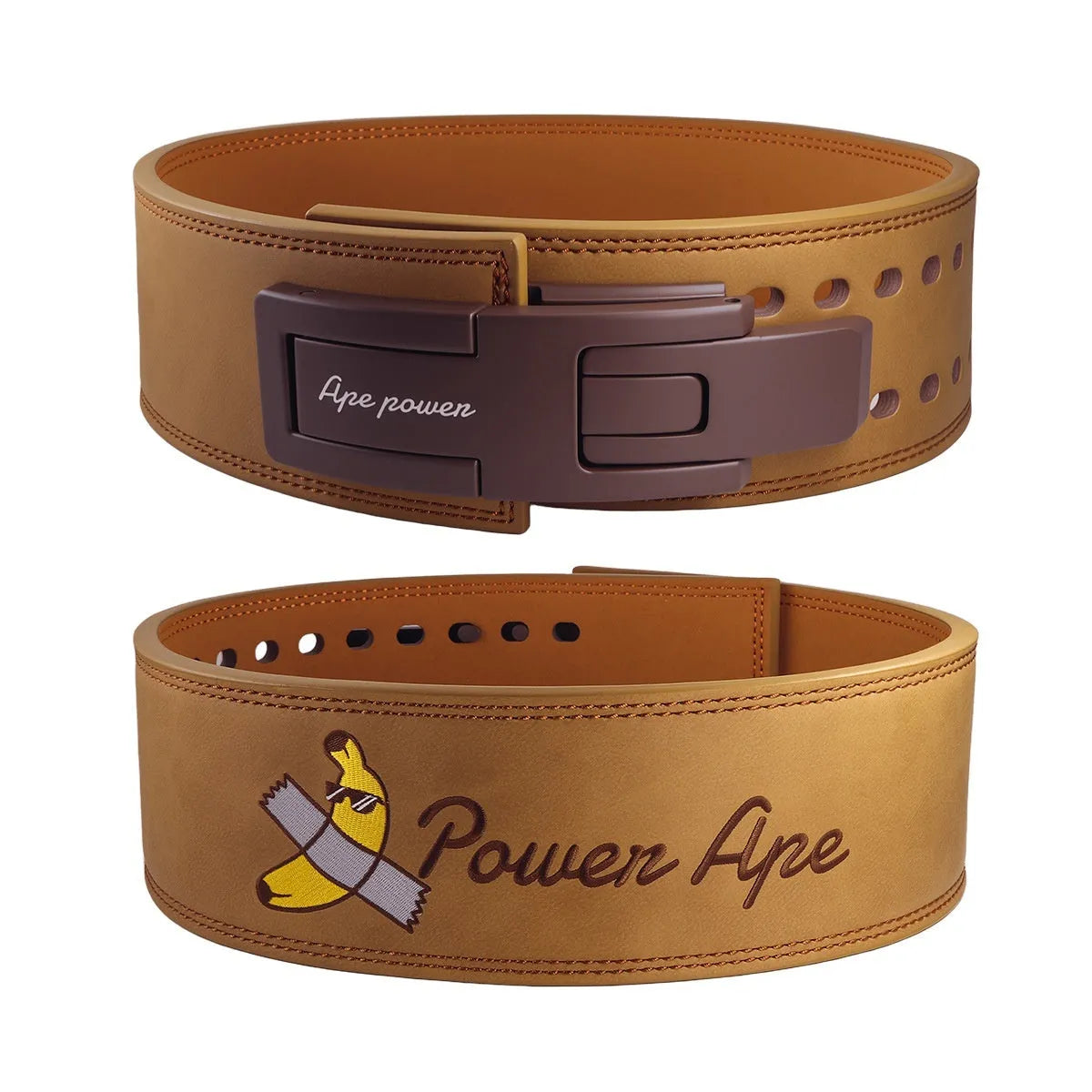 Cartoon full cowhide leather fitness belt in brown colour showing waist support design for bodybuilding