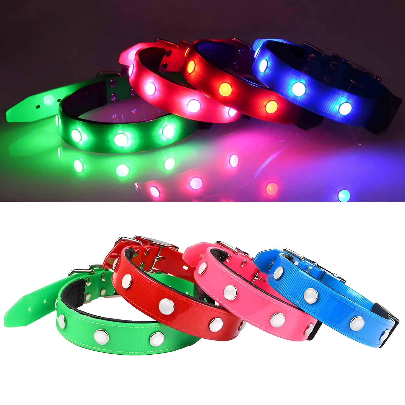 Luminous waterproof TPU dog collar in blue, adjustable free size, USB rechargeable night light