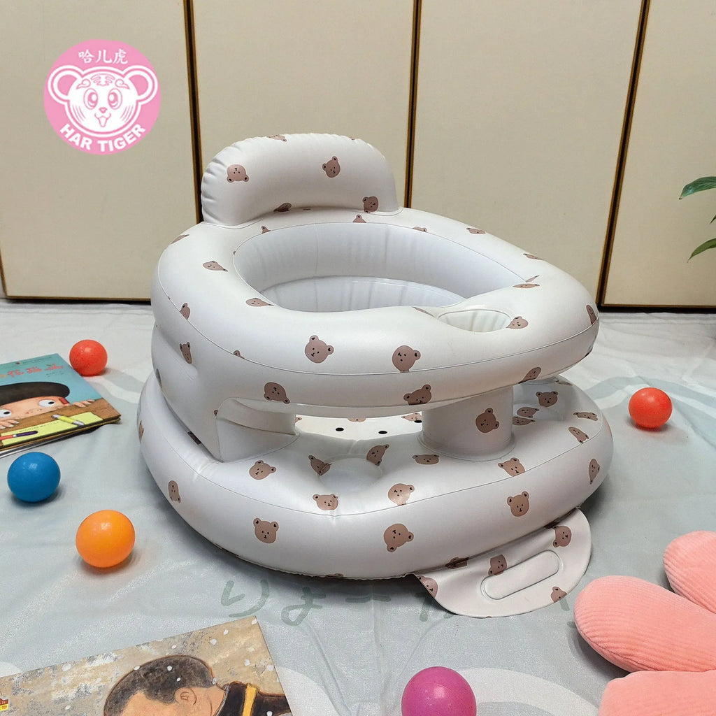 Inflatable baby dining chair and infant sofa in PVC, shown in Bear Base, Dinosaur Planet, or Love Rabbit design option