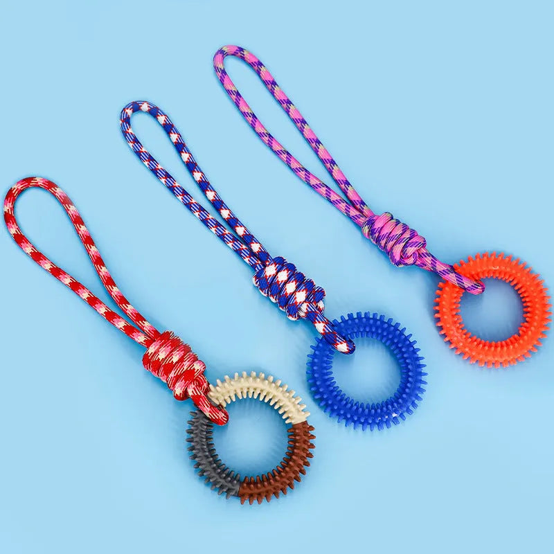 43cm braided rope dog chew toy with puppy knot design in red colour