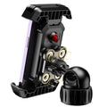 Black ABS cycling phone mount attached to a bicycle handlebar, showing adjustable clamp.
