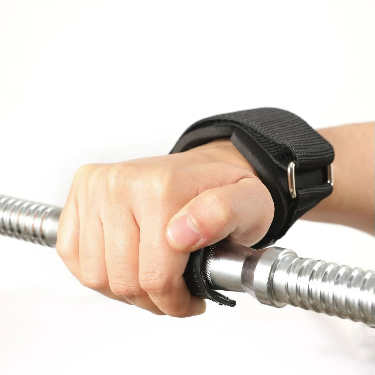 Black rubber non-slip booster hose belt for weightlifting and rock climbing grip aid.