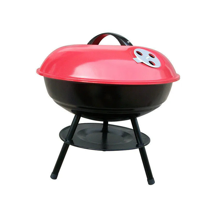 Spherical barbecue stove in black and red with 34.2cm iron grill net and portable chassis