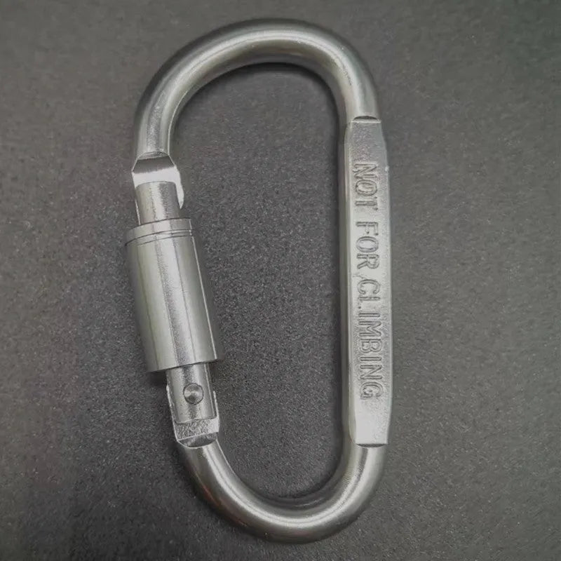 An 8cm D-shaped aluminium locking carabiner shown in a bright silver colour.
