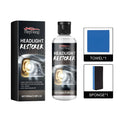Headlight restorer kit with bottle, microfibre cloth, and sponge for car headlight polishing