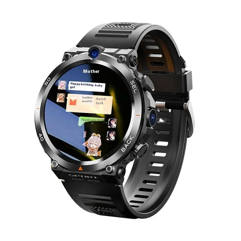 Sports smartwatch with dual cameras, TFT touch screen, and heart rate monitoring functionality