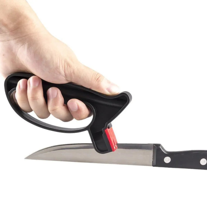 Black handheld knife and scissor sharpener tool with tungsten steel grindstone