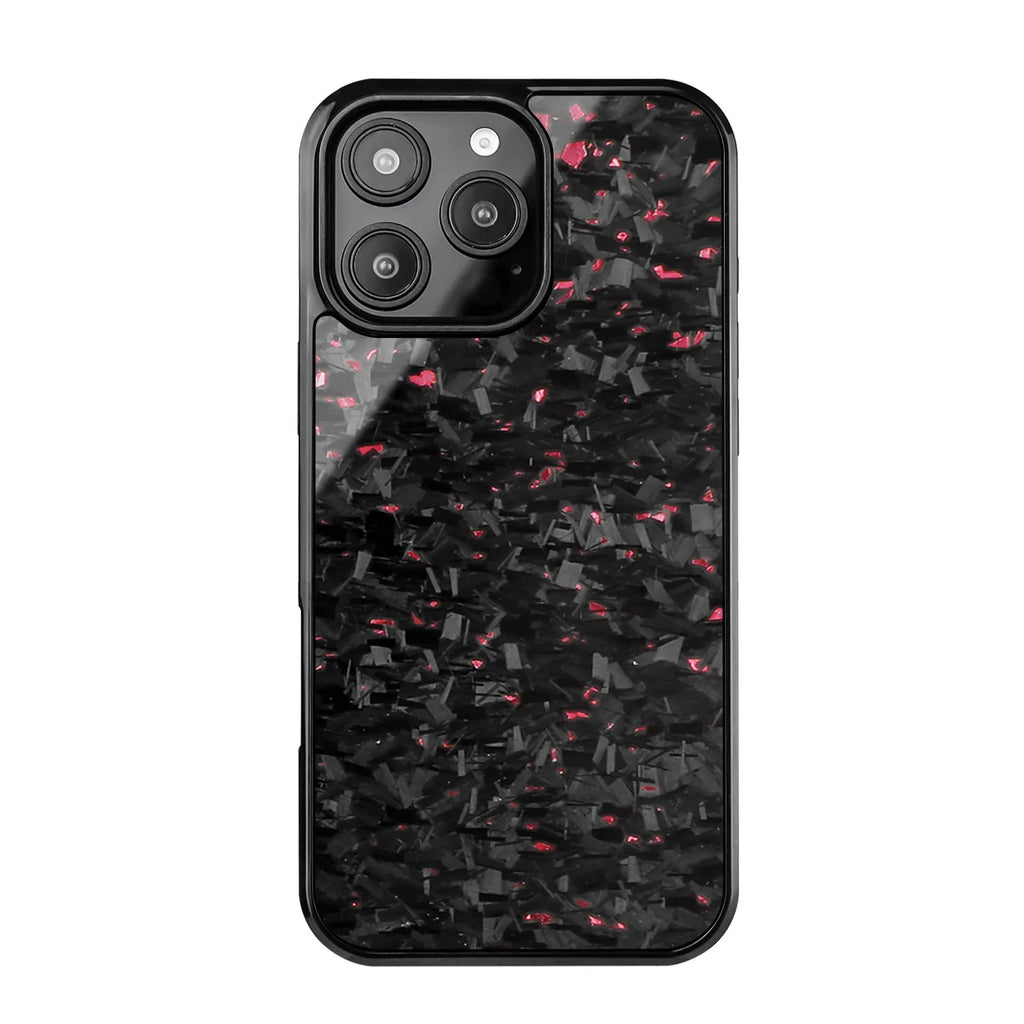 Carbon fiber magnetic forging twill phone case for iPhone 16 Pro Max, black, half-pack design showing textured surface