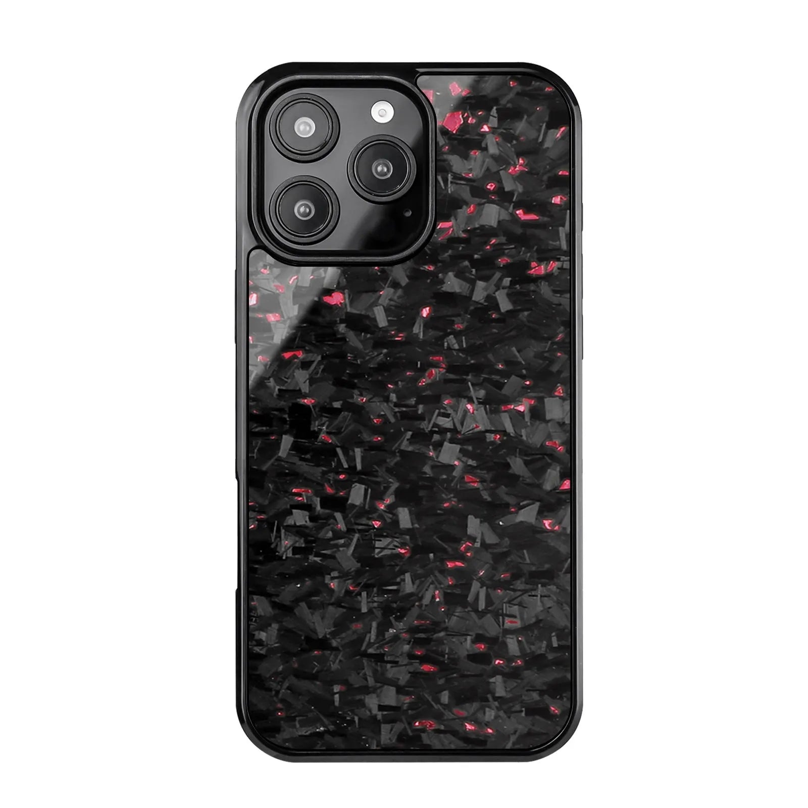 Carbon fiber magnetic forging twill phone case for iPhone 16 Pro Max, black, half-pack design showing textured surface