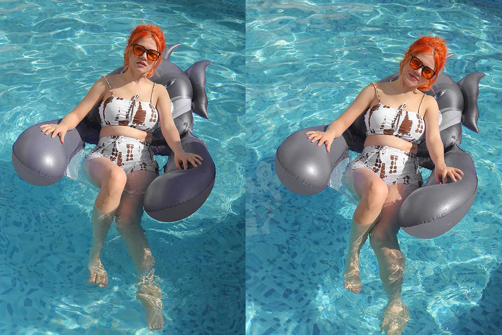 Inflatable water hammock with net seat in animal style, yellow puppy design, 160x90cm size for pool use
