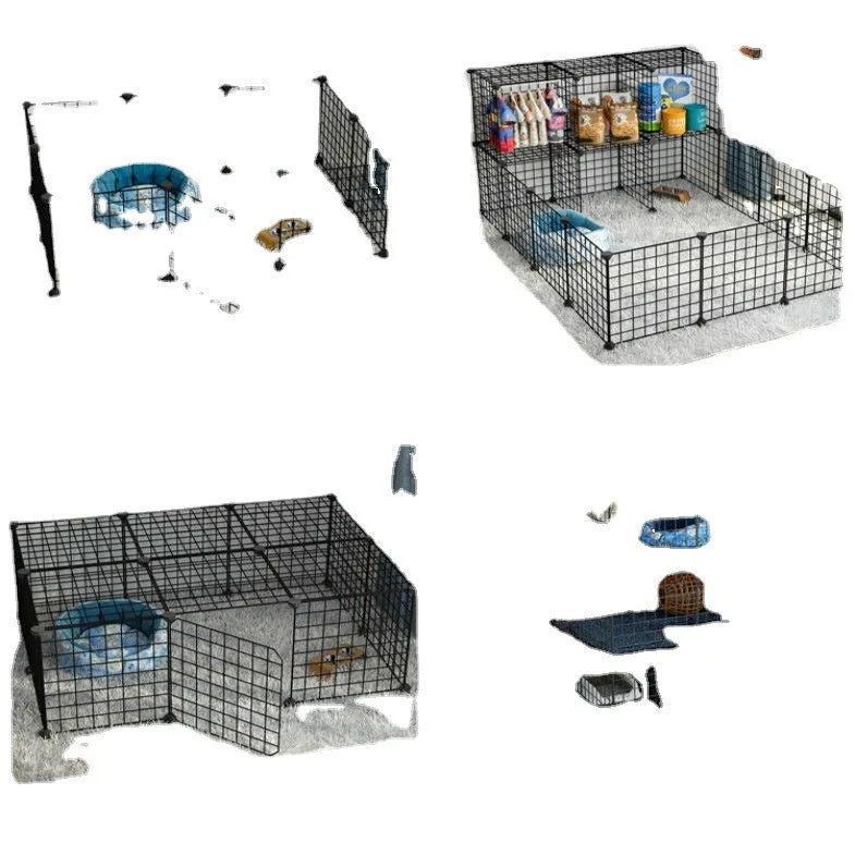 Small dog indoor isolation fence cage with modular panels, clips, and optional door in black, white, or white checkered
