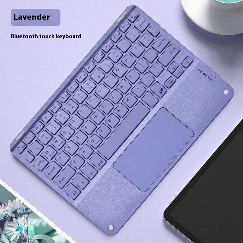 Square hat touch design Bluetooth wireless keyboard shown in multiple colour options on a desk.