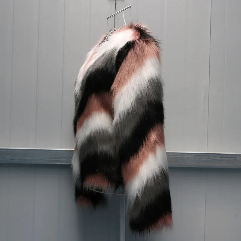 Korean-style women's faux fur O-neck short coat in picture colour, shown as a street fashion garment.