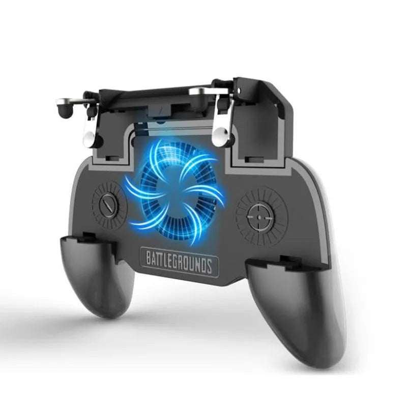 USB mobile game controller for smartphones with aluminium alloy construction on a dark surface.