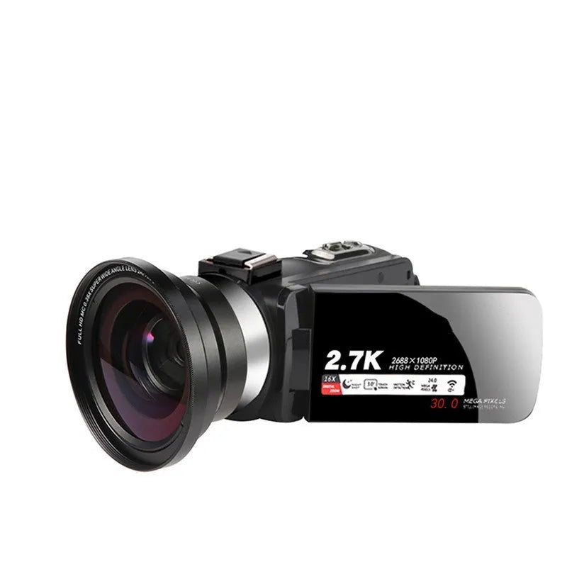 30-megapixel WiFi HD digital camera with touch screen and night vision, white, no hat