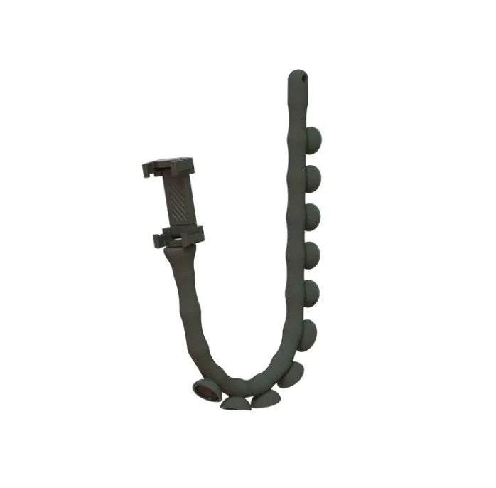 Flexible mobile phone holder with suction cup mount showing 62cm arm and 360-degree rotation capability