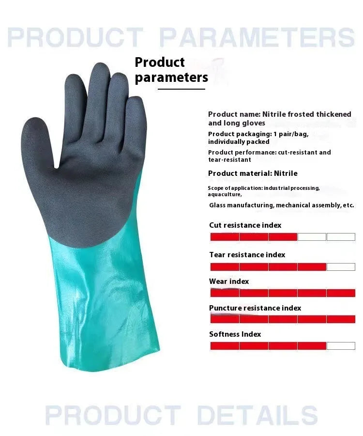Women's navy blue nitrile waterproof fishing gloves shown in short and lengthened sizes.