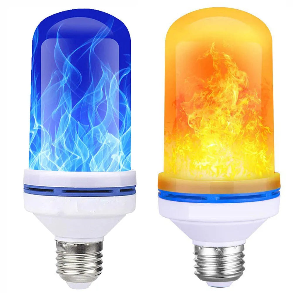 LED flame light bulb with 9W power, E27 screw base, and yellow flame effect mode for home decoration