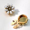 Flower-shaped cufflink brooch with pearl and rhinestone detail on electroplated metal, unisex Korean style, single brooch