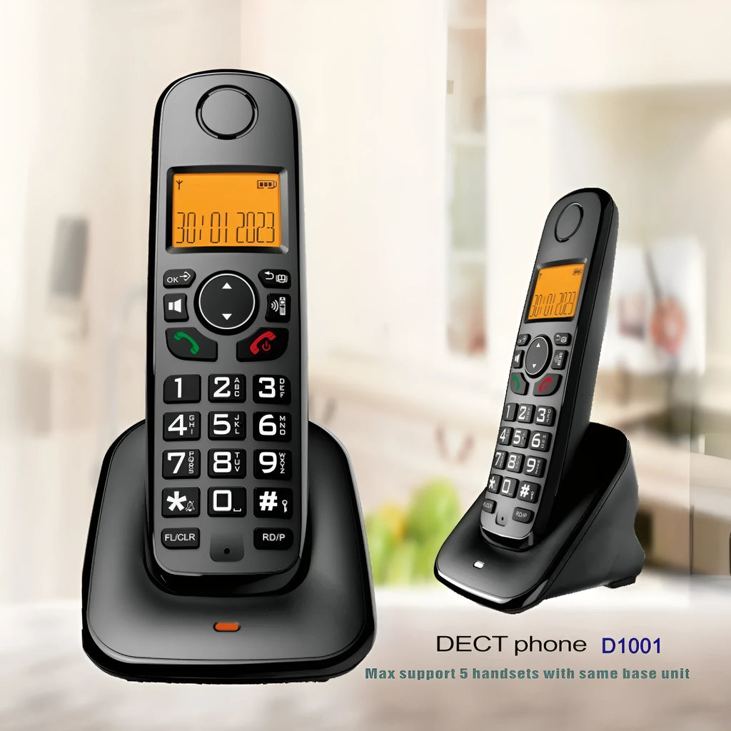 Digital wireless DECT phone for business and home office, table or wall mountable, plug-in handset with loud calls