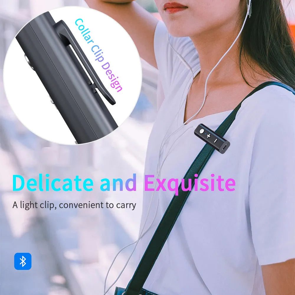 Essager Bluetooth 5.0 3.5mm audio receiver in black with lavalier clip and microphone