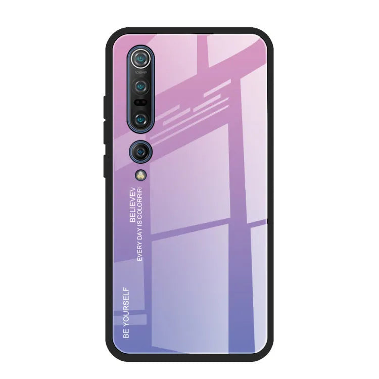 Xiaomi gradient phone case with tempered glass texture in blue pink colour for Mi 10 series