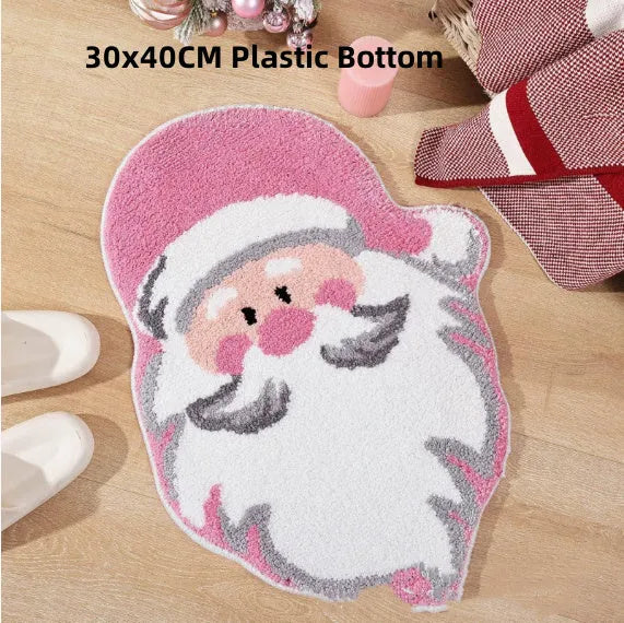 Printed red and green Christmas themed hallway runner mat with anti-slip backing.