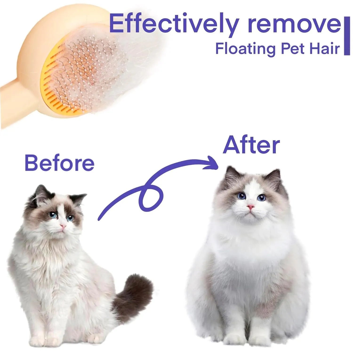 Blue self-cleaning pet grooming brush with angled metal needles for cats and dogs