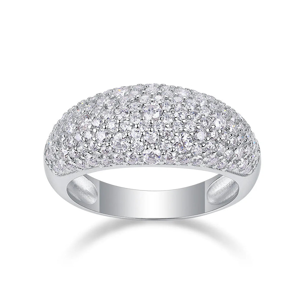 Moonlit Night Stars wedding ring set with moissanite diamond on platinum-plated S925 silver band, gift box with GRA certificate