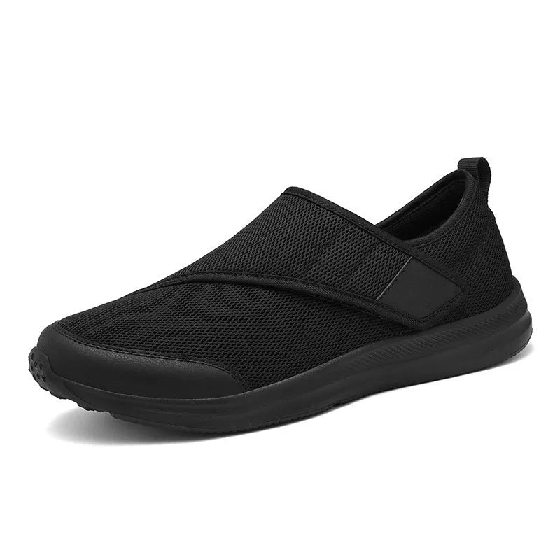 Mesh upper walking shoes with Velcro fastening in black, blue, grey, or wine red