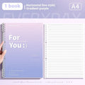 Gradient coloured removable coil spiral notebook in A4 and B5 sizes on a desk.
