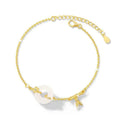 Silver gold electroplated women's bracelet with a white chalcedony stone and prominent peace buckle clasp on a 22 cm band.