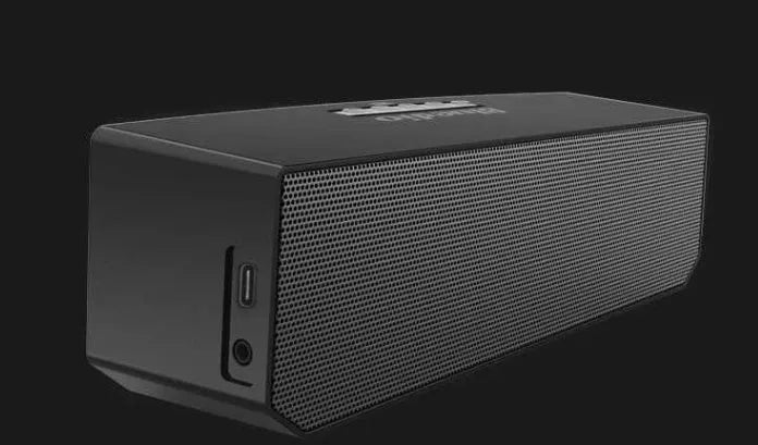 Black BS-6 Bluetooth cloud smart speaker showing front grille and compact rectangular design.