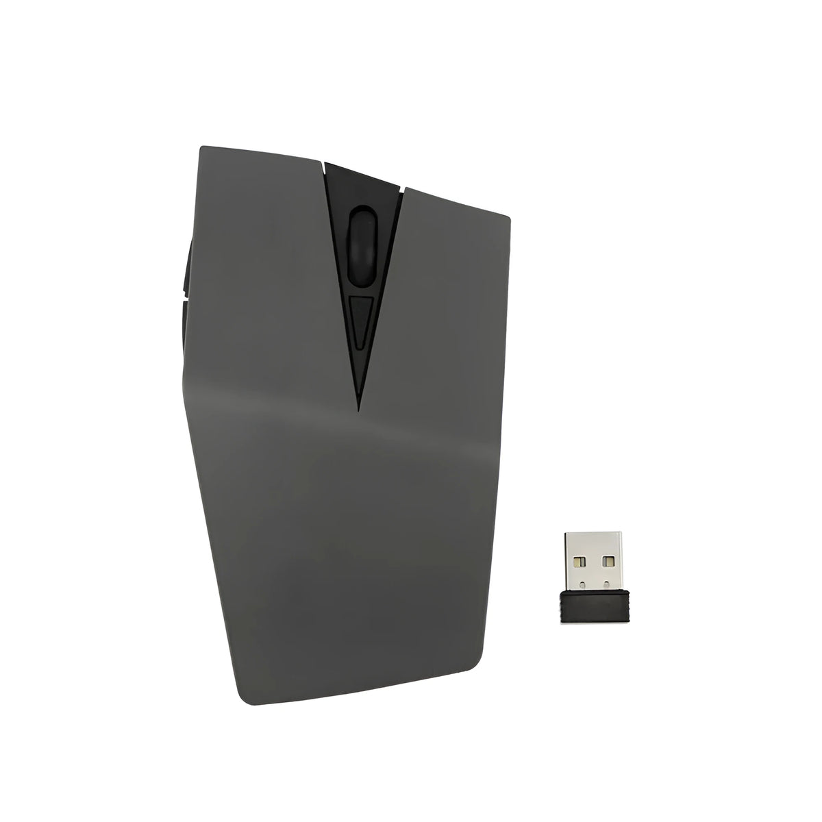Black wireless computer mouse with invisible USB receiver for laptop computers showing 22.8cm length