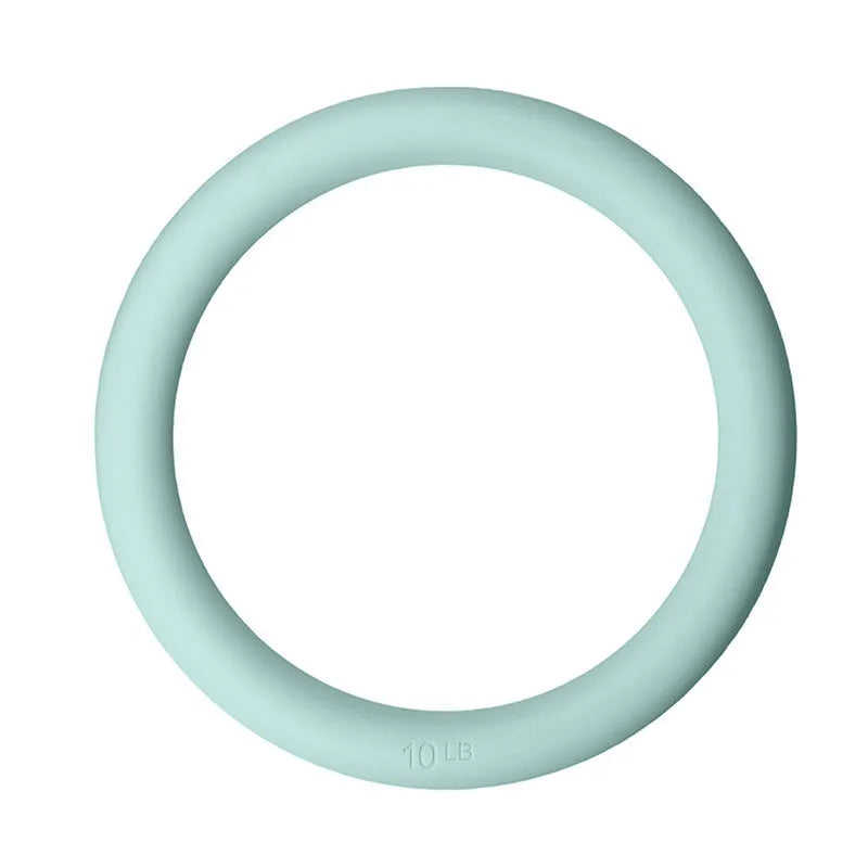 Glossy yoga weight ring in 5 lb or 10 lb silicone iron, available in black, pink, gray green, milk tea, flesh pink, and beige.