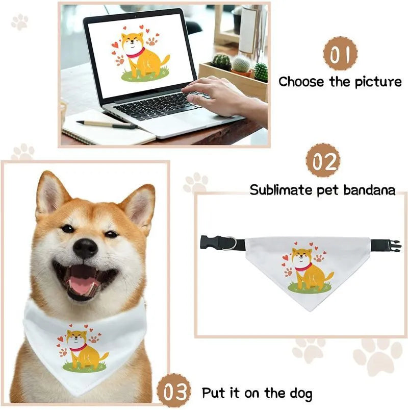 White blank dog scarf for thermal transfer customisation in four different sizes