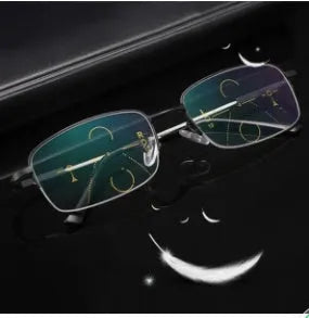 Men's dual-use presbyopia glasses with metal frame and clip in black colour
