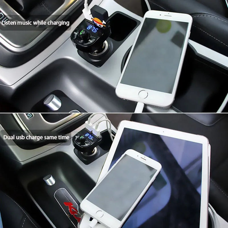 Car MP3 Bluetooth audio player with LED screen and dual USB charger for handsfree calling
