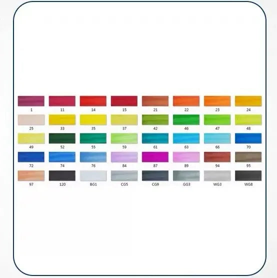 Set of double-headed alcohol marker pens with round and chisel tips for professional art and design work.