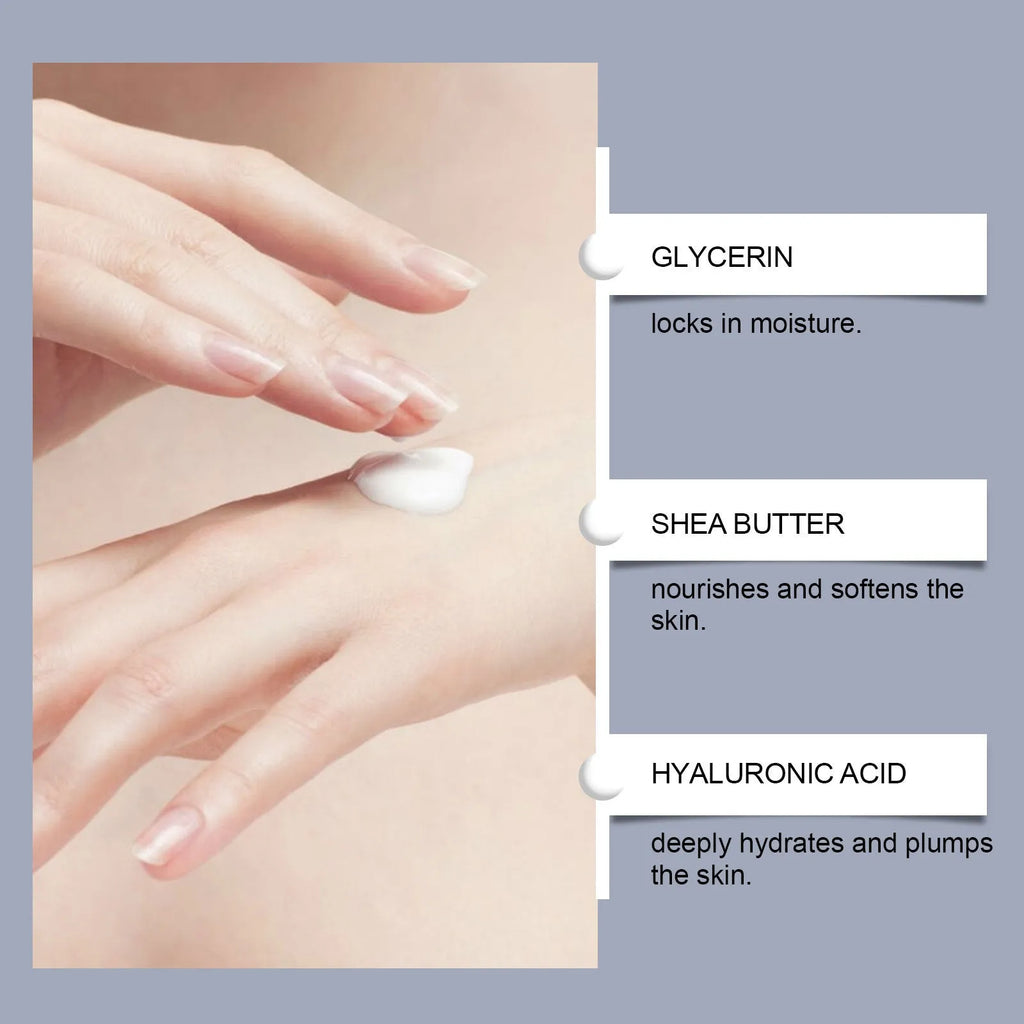 30g tube of moisturising fragrance hand cream showing hyaluronic acid and glycerin on label.