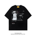 Men's black retro hip hop cotton T-shirt with loose fit and printed letter pattern