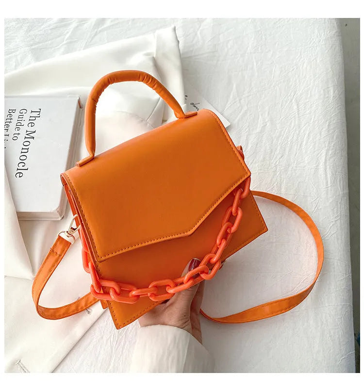 Women's PU one-shoulder crossbody bag, horizontal square shape, 18cm top width, seven colours including black and red
