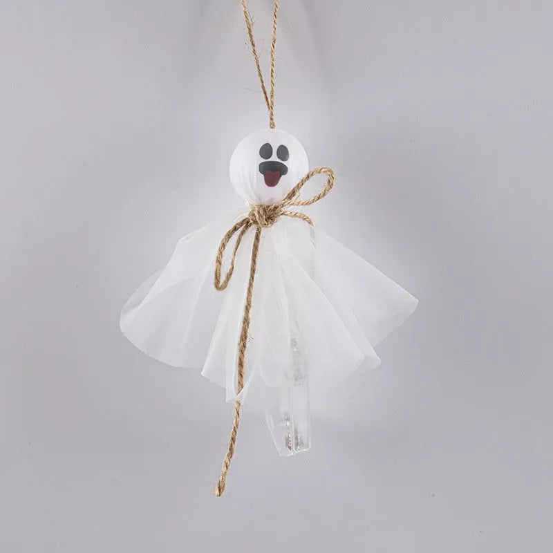 Halloween ghost LED lighting chain with colourful battery-operated lights showing six different ghost design variations
